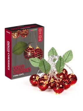 NEW Cherry Disco Ball String Lights Red Mirror Ball Battery Powered 79”